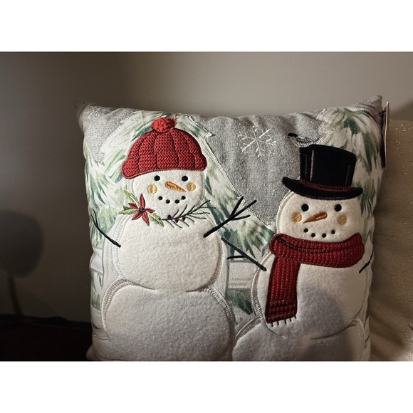 St. Nicholas Square Classic Snowman  & Christmas Tree (2)Throw Pillows 14x14 - Picture 2 of 6